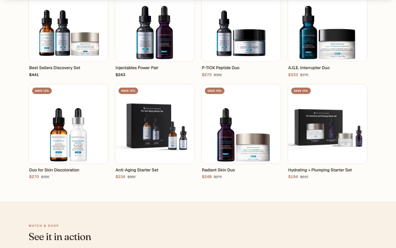 Skivera homepage categories and routine section